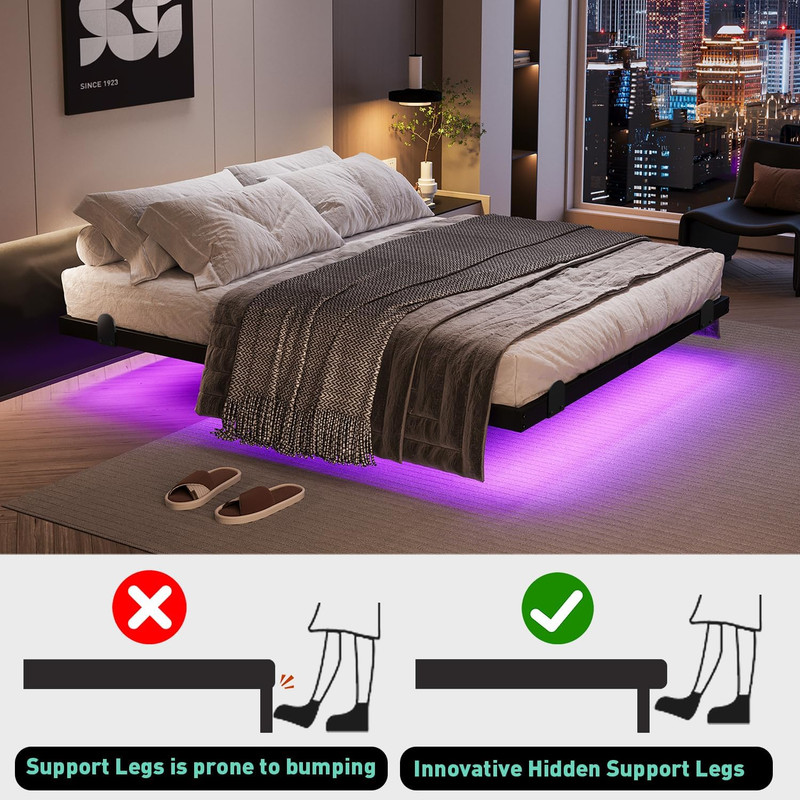 Floating Bed Frame with LED Lights and Charging Station 14 Inch King Size Float gallery