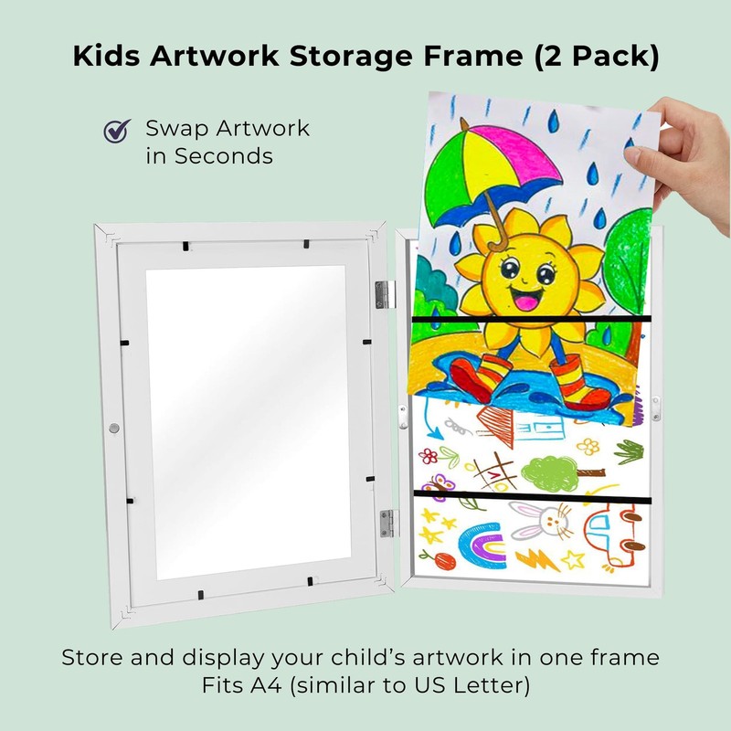 Artwork Storage Frame (2 Pack) – Front-Opening Display Holds 100 A4 Drawings,... gallery