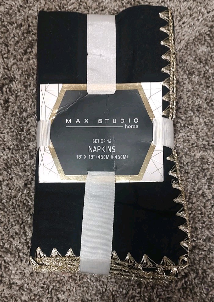 Max Studio HOME Napkins (12) BLACK ORANGE KHAKI 18 X 18 NIP gallery