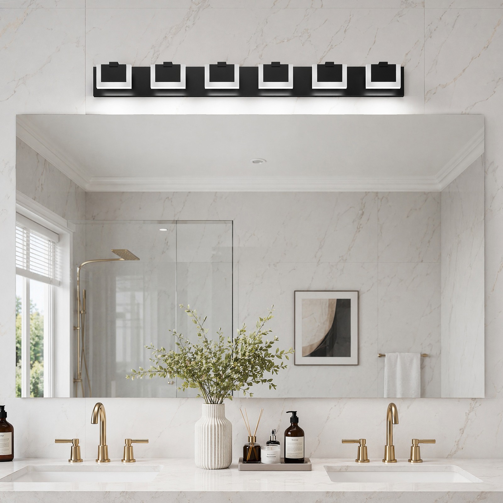 46 in Bathroom Black Dimmable LED Vanity 6 Light Over Mirror Wall Sconce Fixture gallery