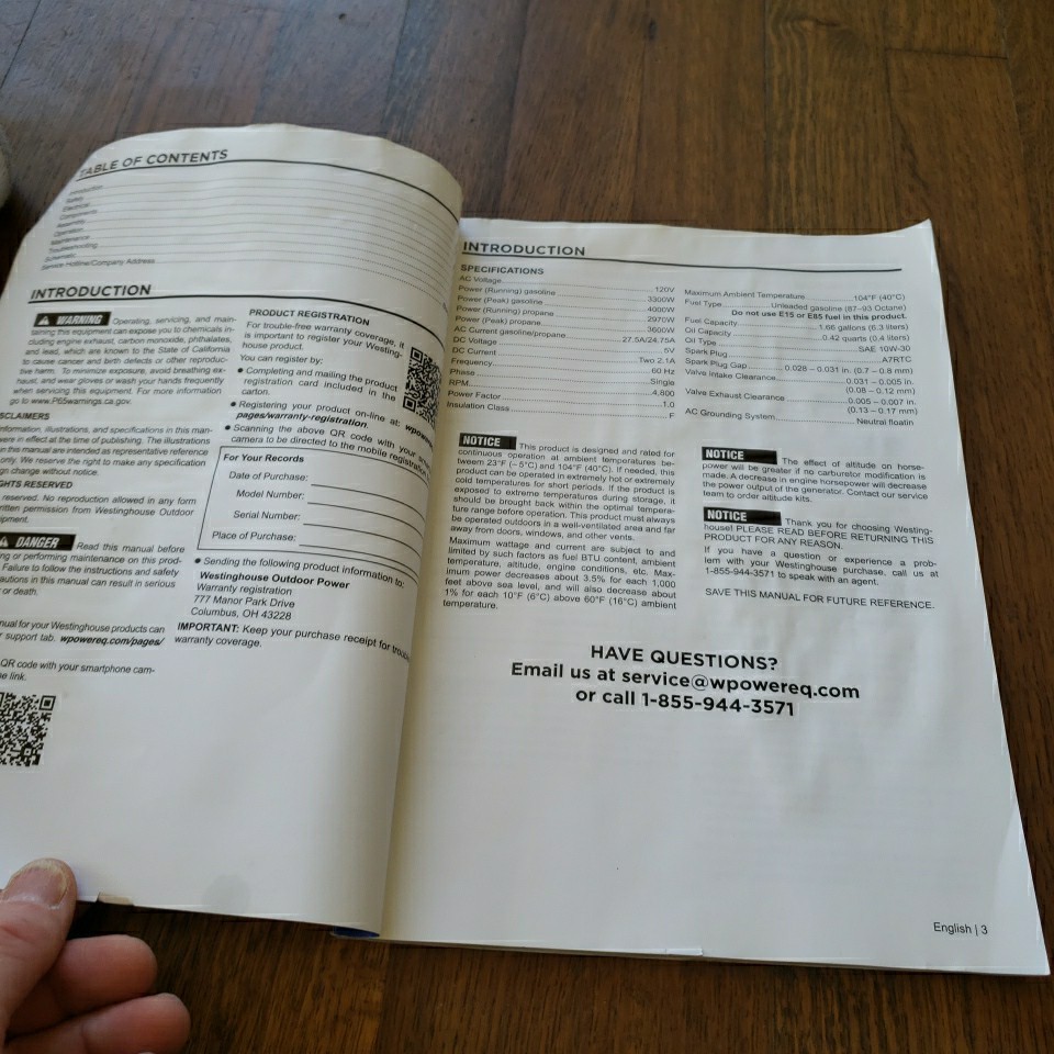 Westinghouse IGEN4000DFcv Digital Inverter Generator USER MANUAL ONLY gallery