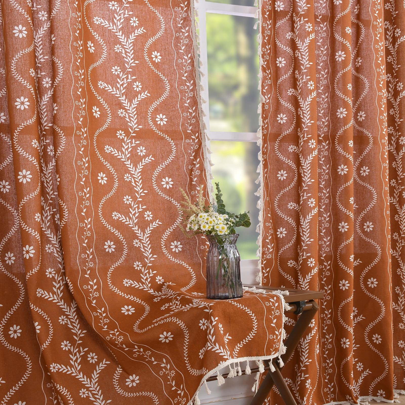Terracotta Curtains 84 Inch Length Boho Farmhouse Curtains for Living Room 2 ... gallery