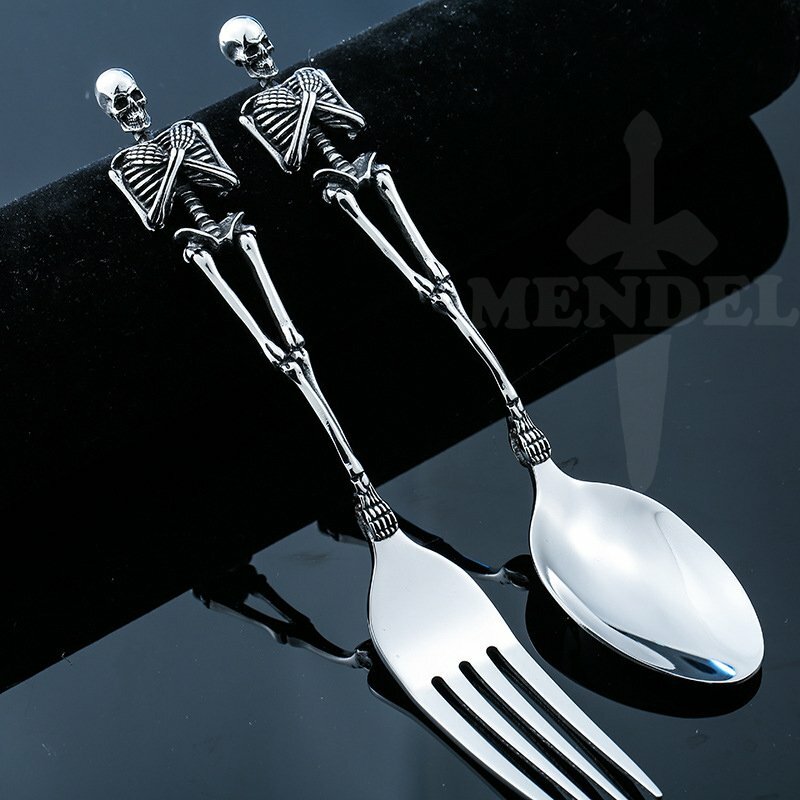 Stainless Steel Halloween Kitchen Gothic Skull Fork Spoon Silverware Decor Item gallery