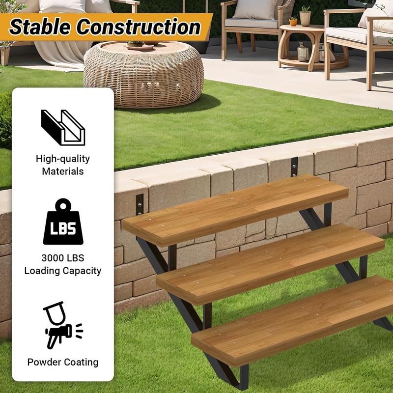 Steel Stair Riser-2 Pack,3 Step Stringers,Sturdy Steel Stringer f Outdoor Steps gallery