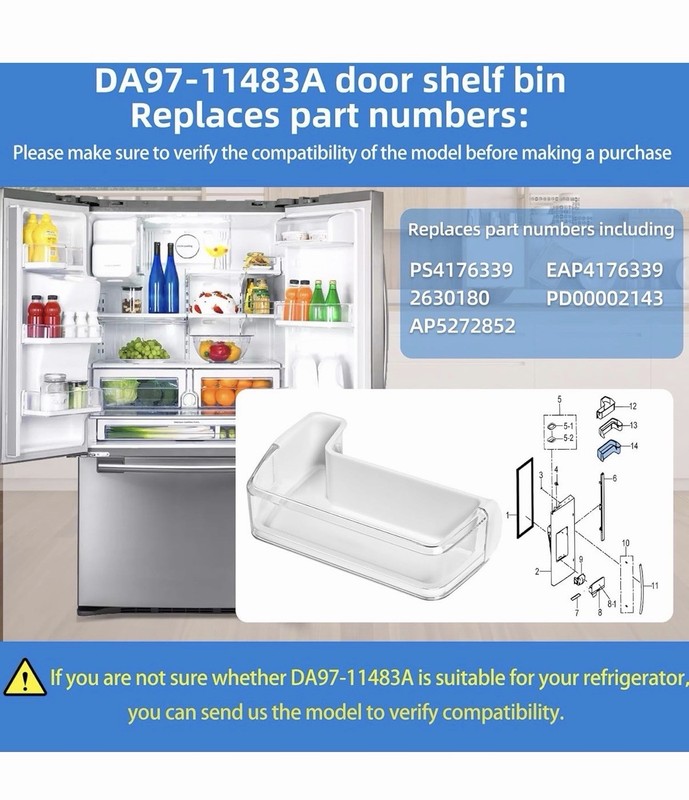 DA97-11483A Refrigerator Door Shelf Bin Assembly Guard with Samsung Left Lower gallery