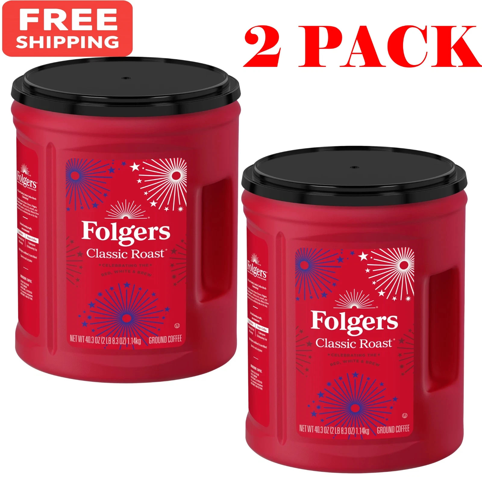 2 PACK - Folgers Classic Roast Ground Coffee ☕ 43.5 oz (Total 87 oz) FRESH!! gallery