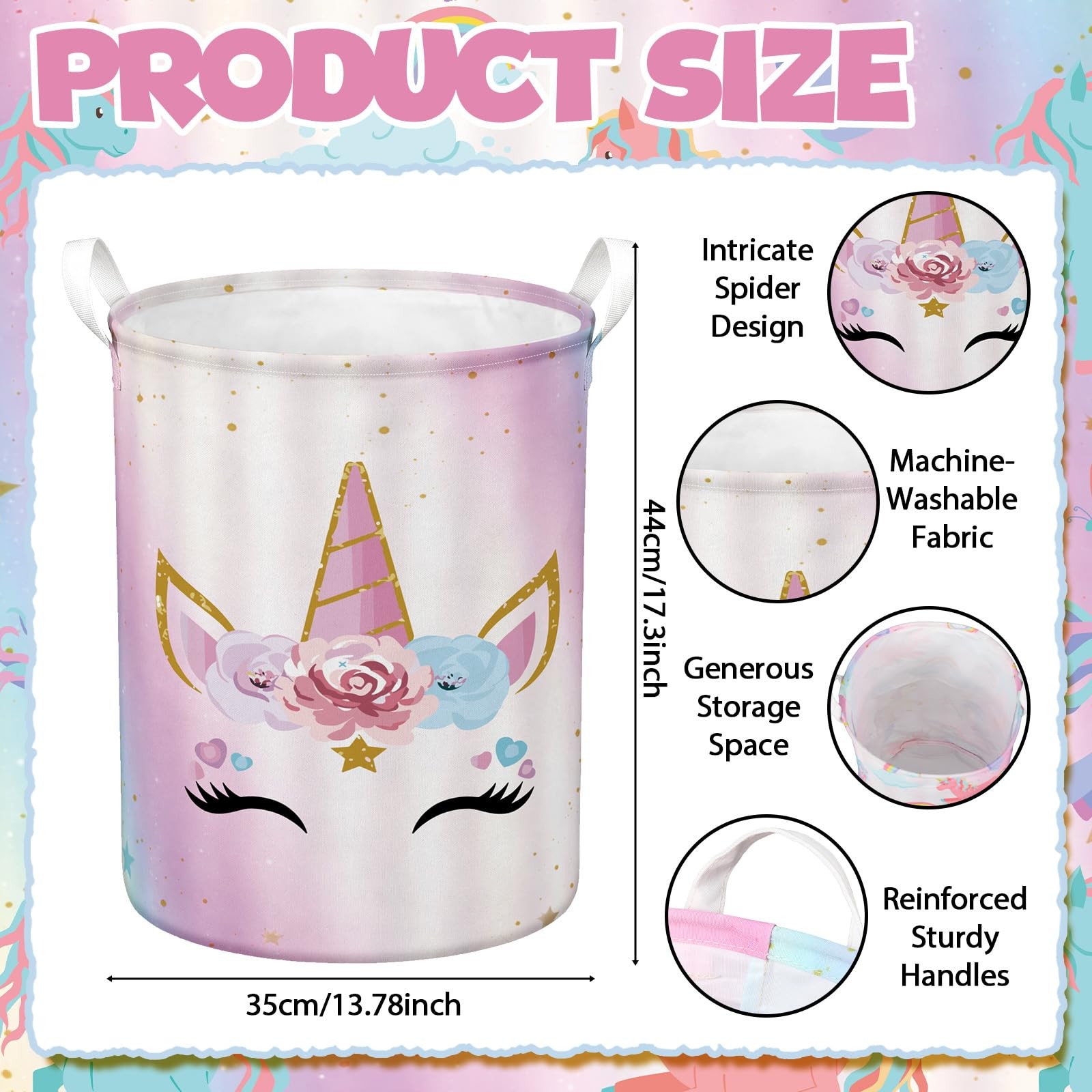 Fiwochic 2 Pcs Pink Unicorn Laundry Hamper Basket Cute Bedroom Decor Large 17.3 gallery