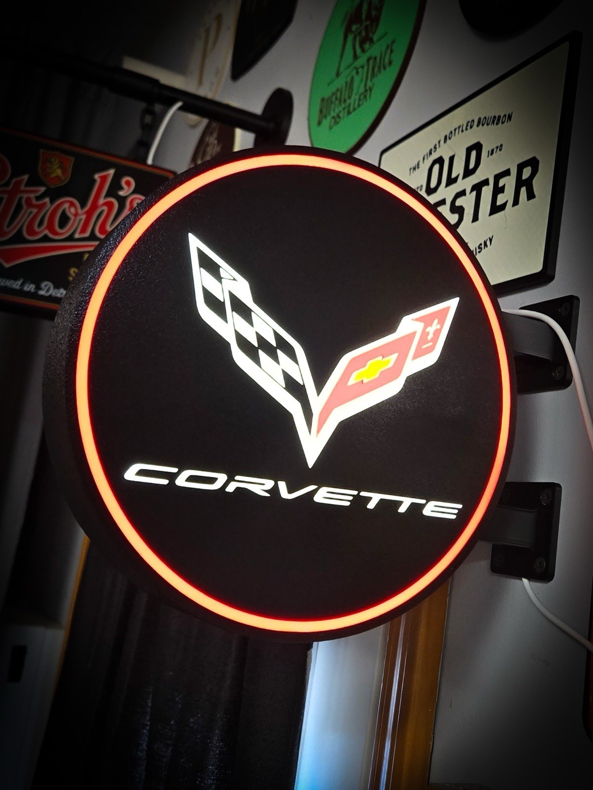9" 2-Sided LED Corvette Inspired Wall Sign Garage Man Cave Light Man Car Gift gallery