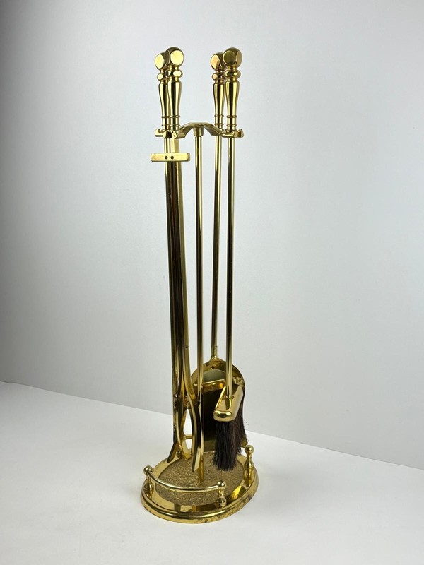 Vintage Regency Style Polished Heavy Solid Brass Fireplace 5 Piece Tool Set 31in gallery