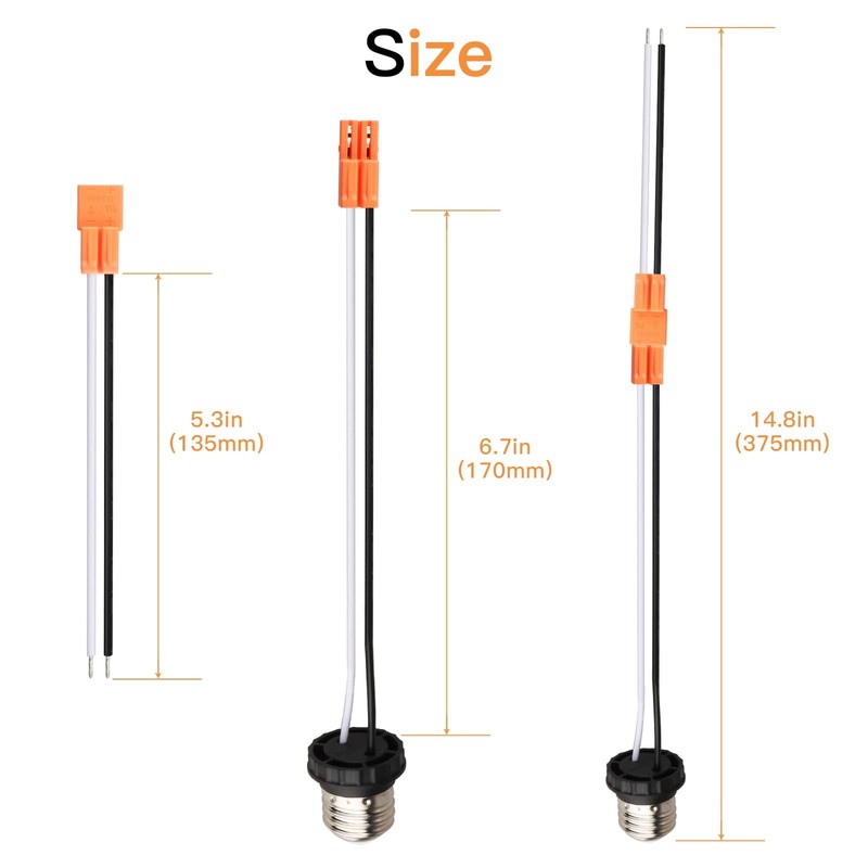 Helunsi E26 Socket Adapter, 6 Pack Light Bulb Socket Pigtail, Screw in Male L... gallery