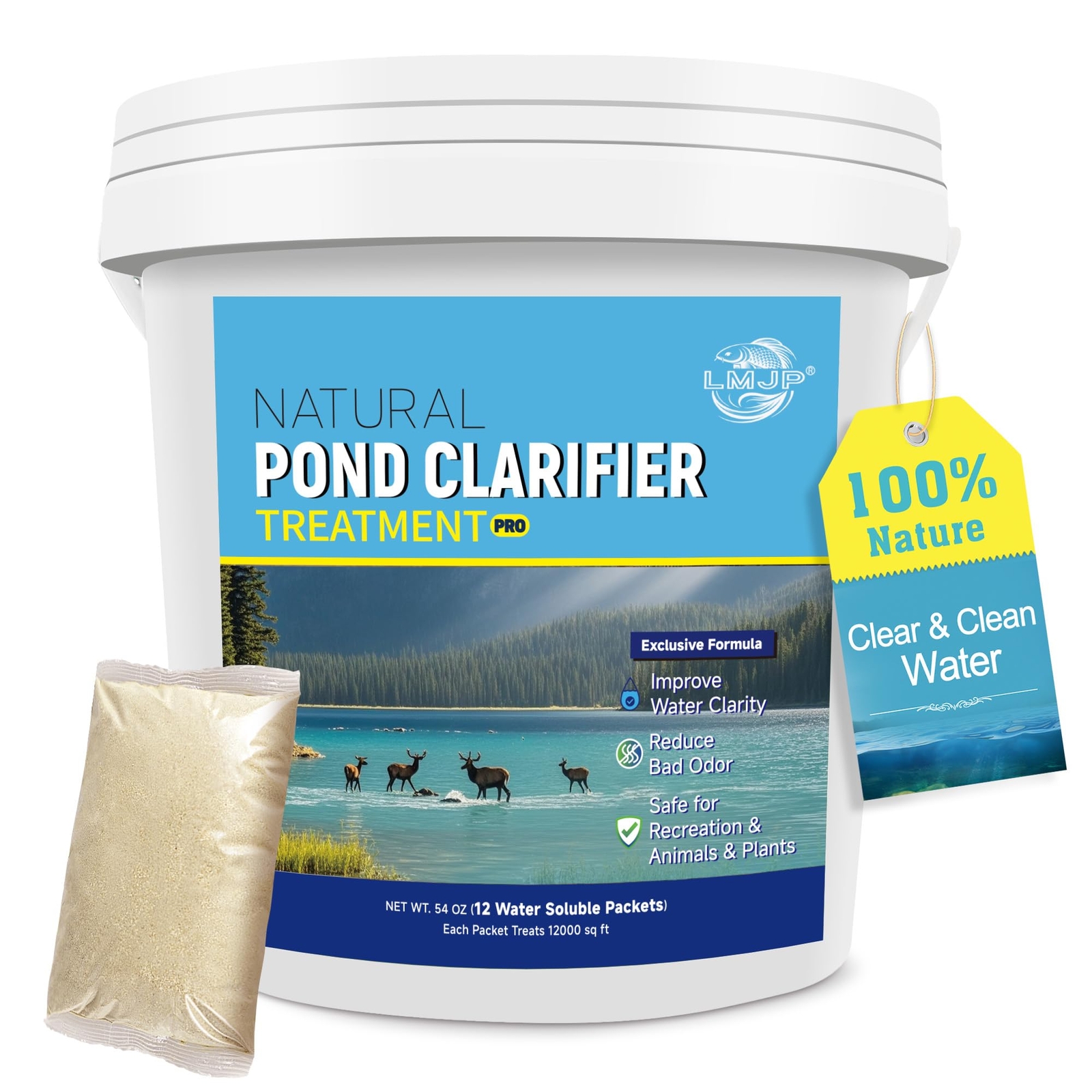 Pond Clarifier Treatment 12 Packets Natural Enzymes for Water Clarity 144K ft² gallery