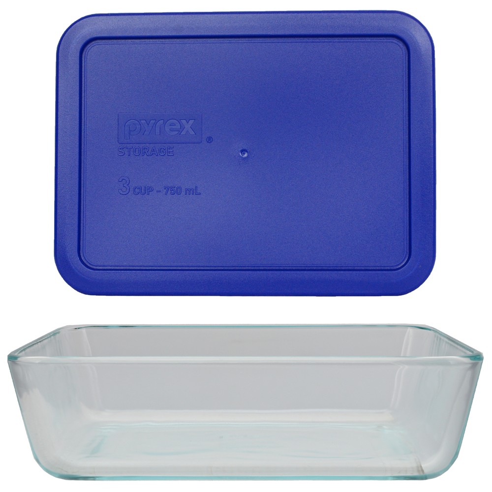 Pyrex 7211 6-Cup Rectangle Glass Storage Dish w/ 7211-PC 6-Cup Cadet Blue Lid