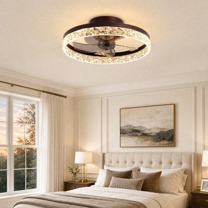 20'' Low Profile Brown Ceiling Fan with LED Light Flush Mount Remote APP Control gallery