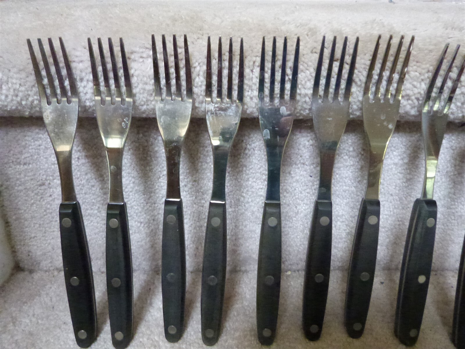 38 Piece Stainless Flatware Set 3 Rivet Black Dark Brown Melamine or Wood Handle gallery