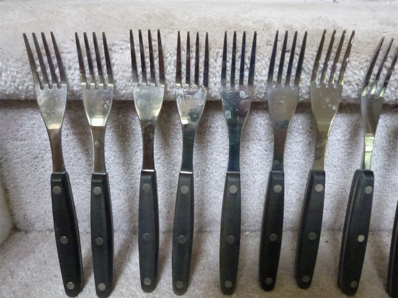 38 Piece Stainless Flatware Set 3 Rivet Black Dark Brown Melamine or Wood Handle gallery