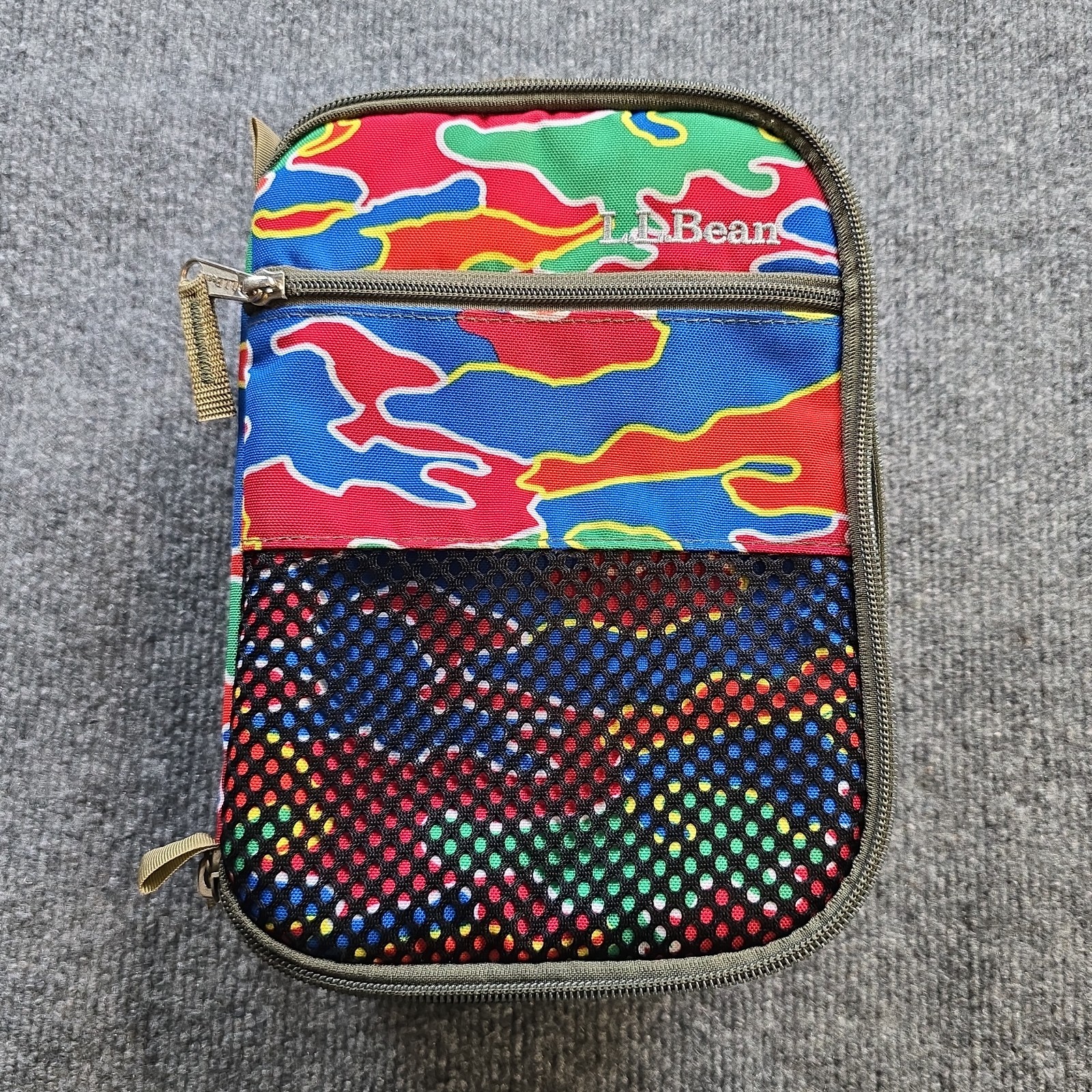 L.L. Bean Insulated Lunch Box Bag Retro Primary Color Camo Red Blue Green Clean gallery