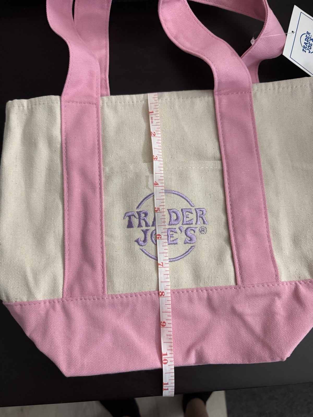 Trader Joe's Mini Pastel Tote Bag Cotton Polyester Pink Beige Small Foldable gallery