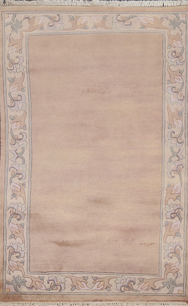 Contemporary Thick Plush Bordered Nepalese 3x5 Small Rug Wool Handmade Carpet