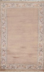 Contemporary Thick Plush Bordered Nepalese 3×5 Small Rug Wool Handmade Carpet