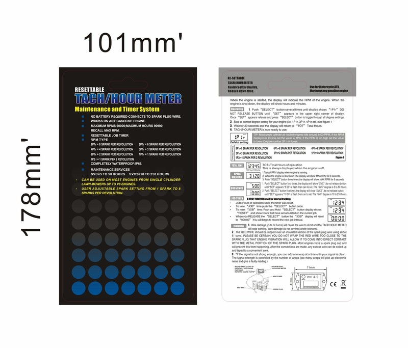 Waterproof Tachometer Tiny Tach/Hour Meter for 2 Stroke & 4 Stroke Small Engine gallery