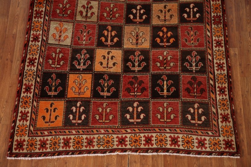 Vegetable Dye Checked Bakhtiari Area Rug 5x9 ft. Handmade Wool Vintage Carpet gallery