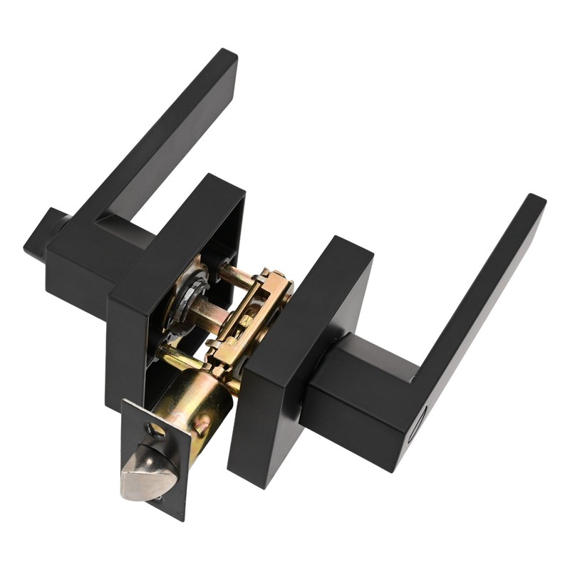 4x Universal Matte Black Square Door Lever Handle Privacy Passage Interior Lock gallery