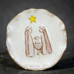 Mudpie Ceramic Nativity Scene Decorative Plate Christmas Decor White Brown Star