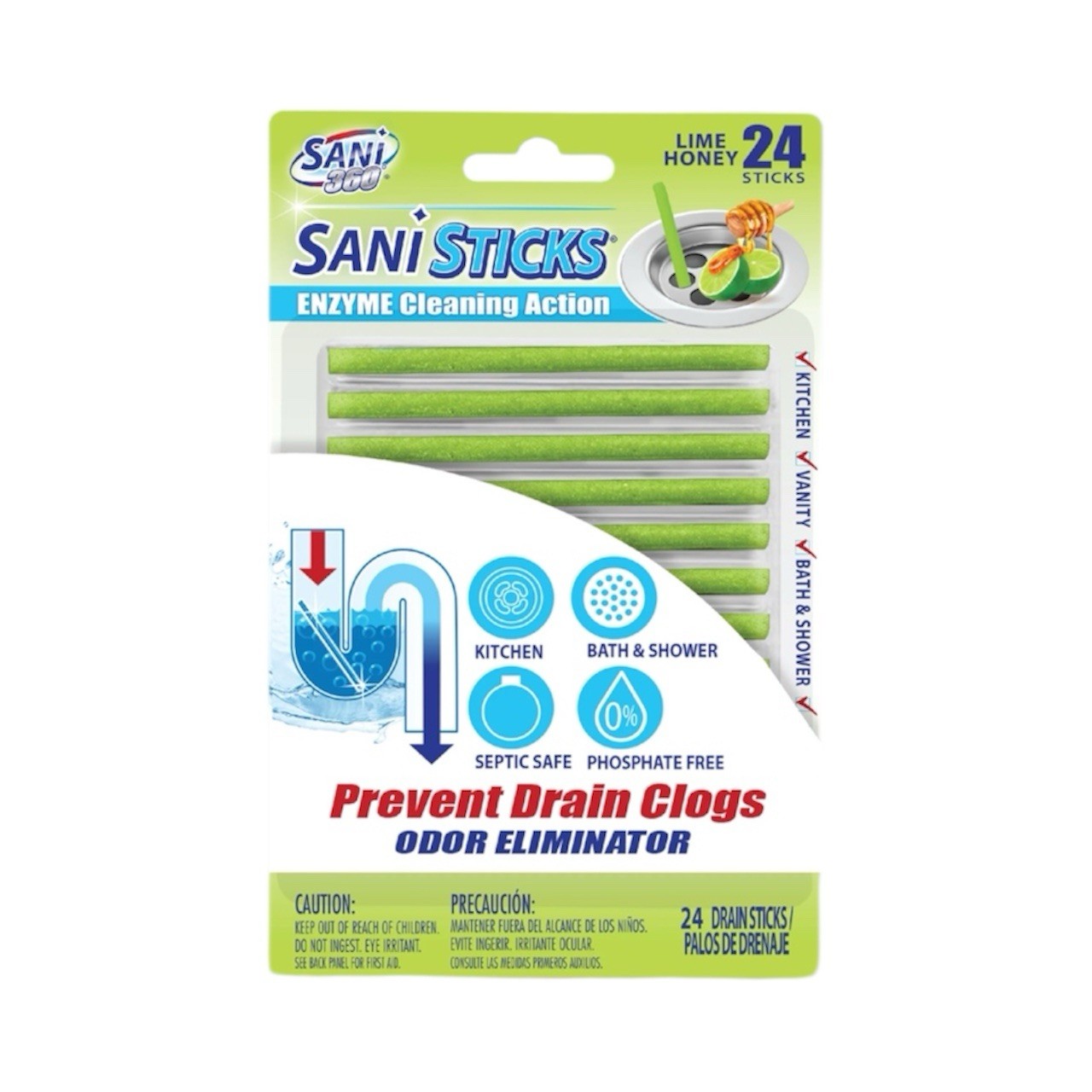 SANI 360° Sani Sticks Drain Cleaner and Deodorizer, Lime Honey Scent, 24 Count gallery