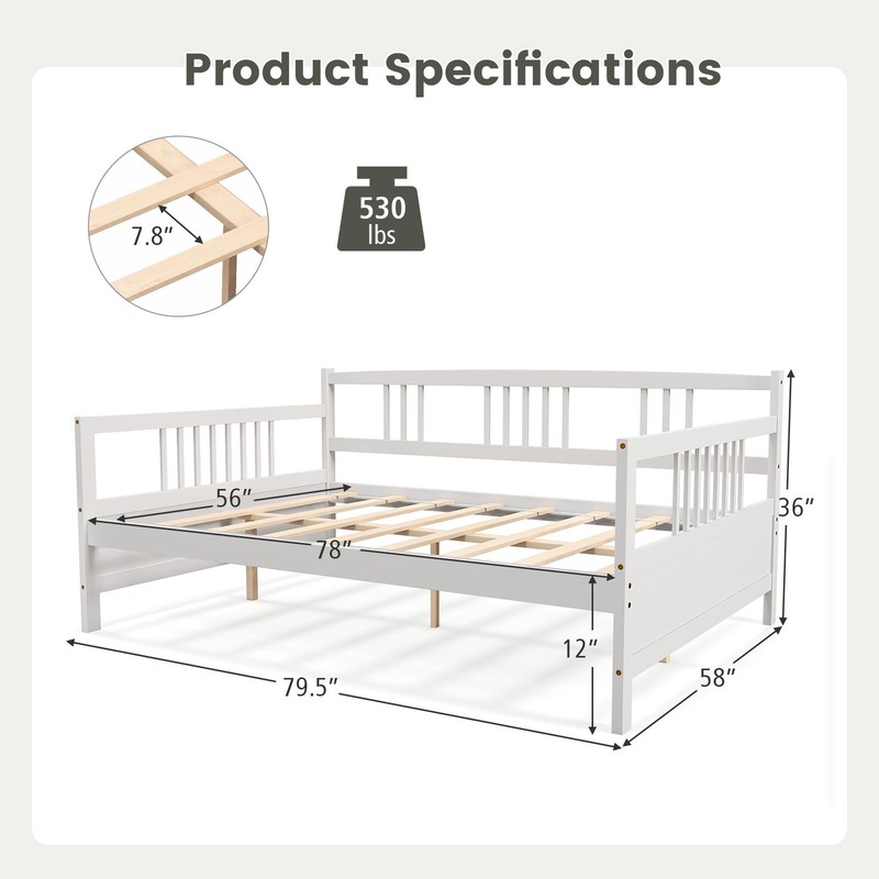 Full Size Daybed Frame Solid Wood Sofa Bed for Living Room Bedroom White gallery