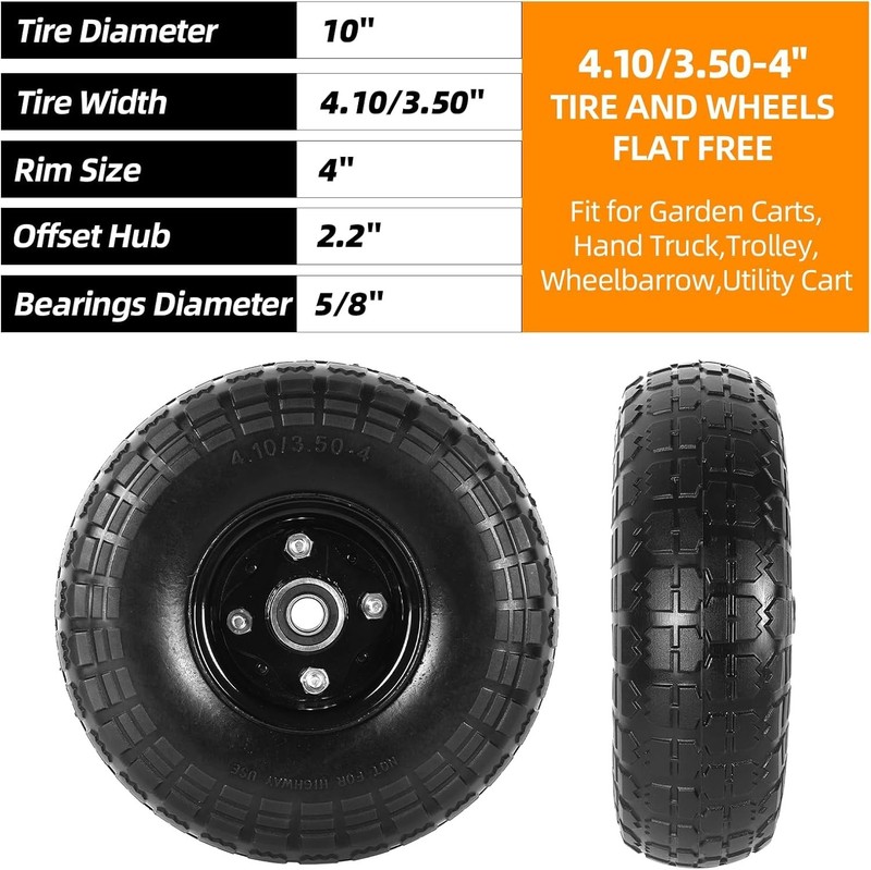 10-Inch Solid Flat-Free Tire Wheels for Garden and Utility Carts gallery