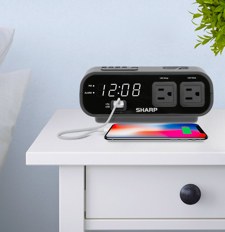 SHARP LED Digital Alarm Clock, 2 AMP fast Charge USB Ports & 2 AC Power Outlets gallery