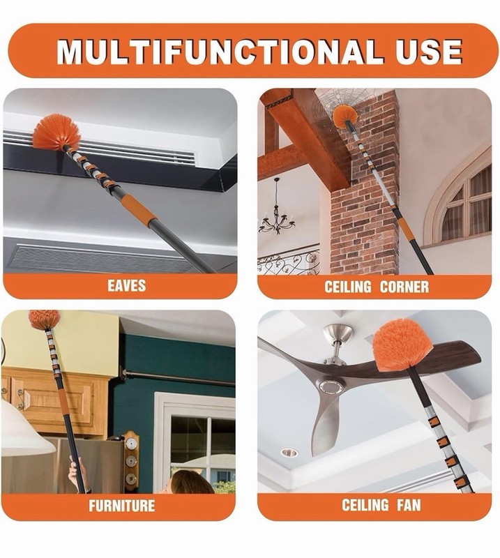 Telescopic Duster Adjustable Aluminum Pole 5-24 ft Orange/Black Synthetic gallery