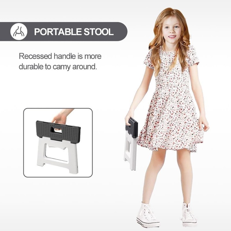 Folding Step Stool 9" Tall, 300Lb Capacity Non-Slip Collapsible Stool Black gallery