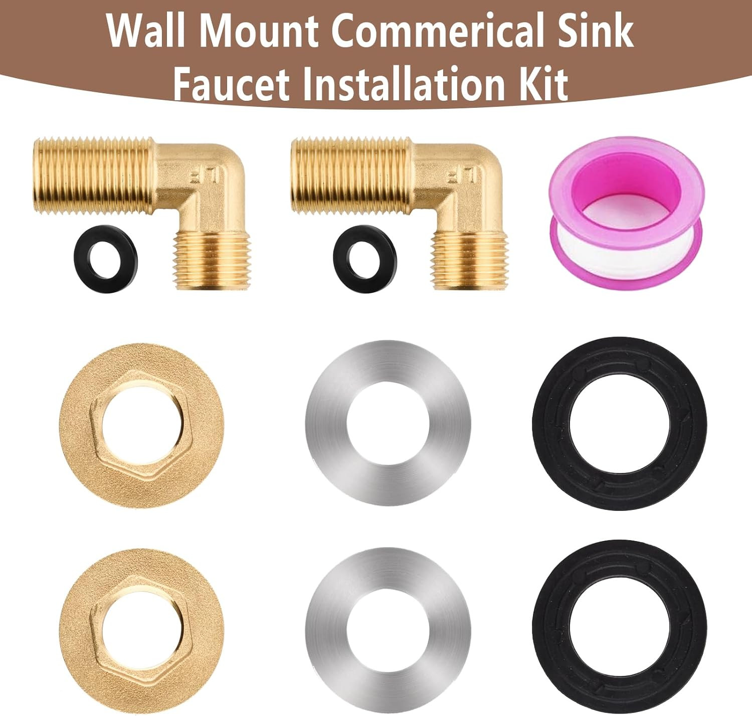 Wall Mount Commercial Faucet Installation Kit 90° Lead-Free Backsplash for Stain gallery
