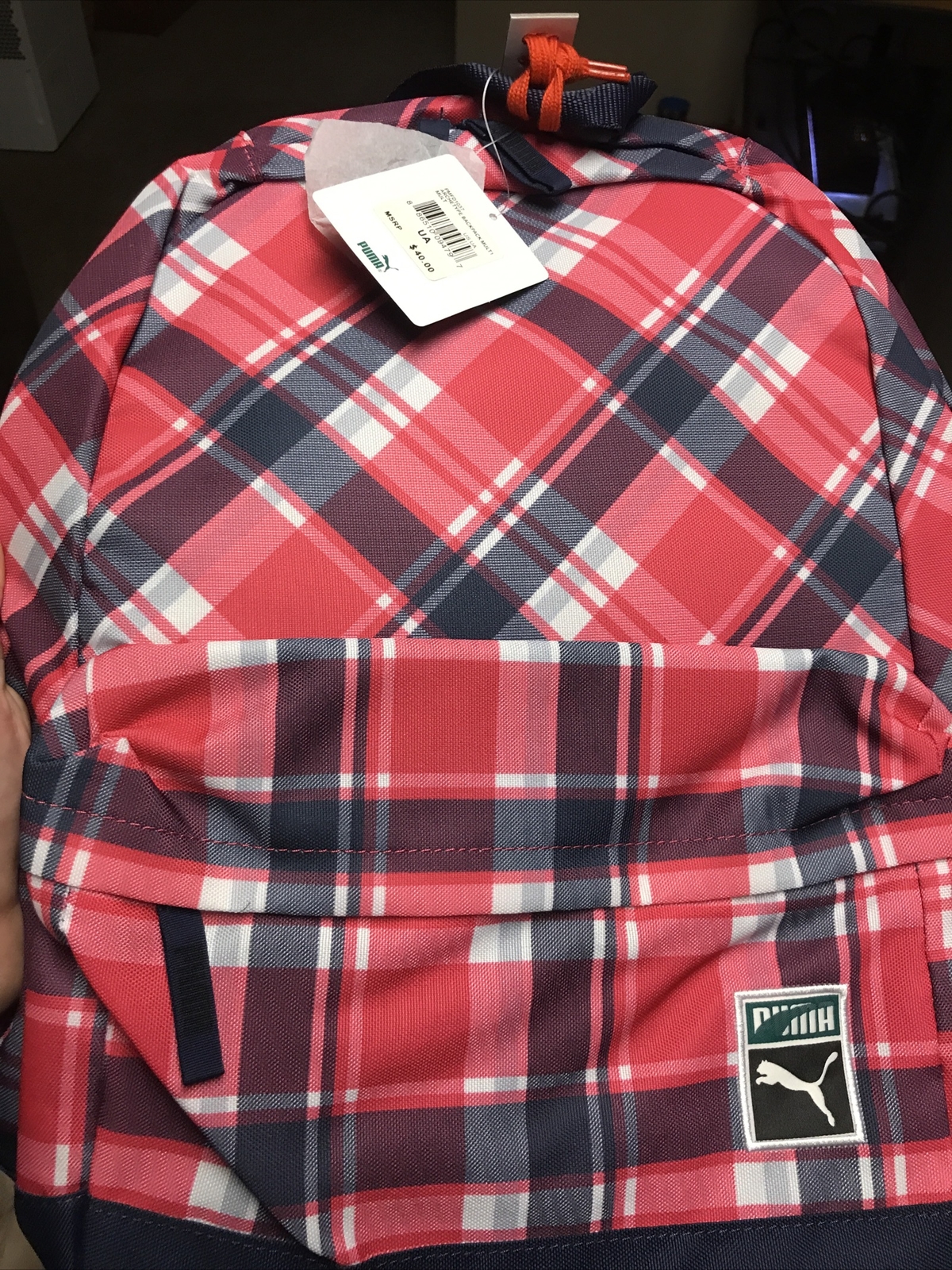 puma archetype plaid backpack pink and red 3