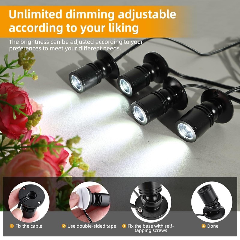 8Pack Dimmable LED Mini Spotlight for Display Cabinet Showcase 6400k Cold White gallery