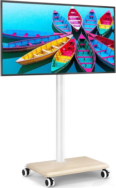 Compact Height Adjustable TV Stand for 32-60 Inch TVs White Rolling Cart gallery