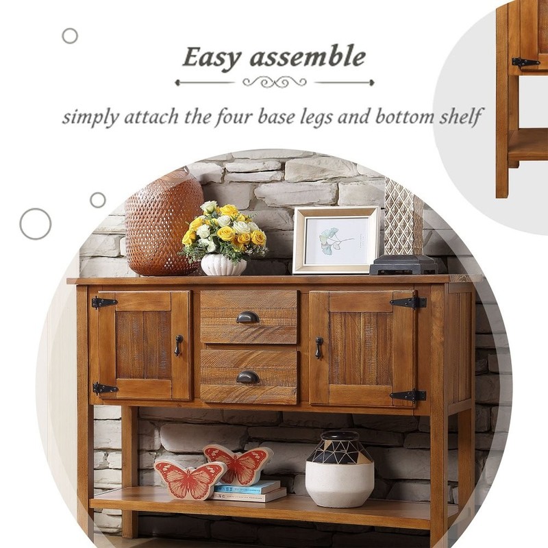 46" Solid Wood Sideboard, 2 Drawers & Cabinets with Bottom Shelf gallery