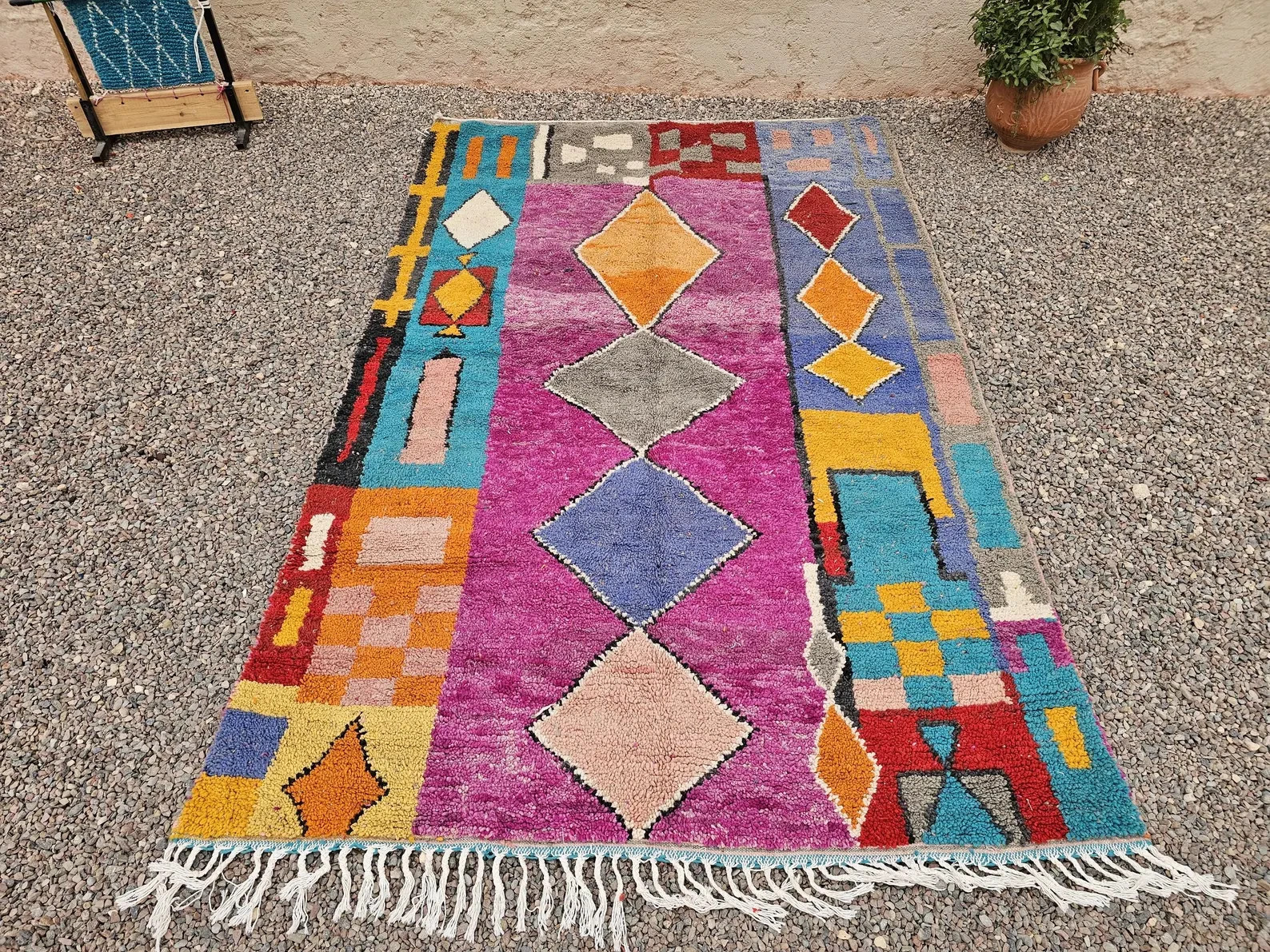 Handmade Moroccan Azilal-Style Rug – Bright Pink Berber Carpet gallery