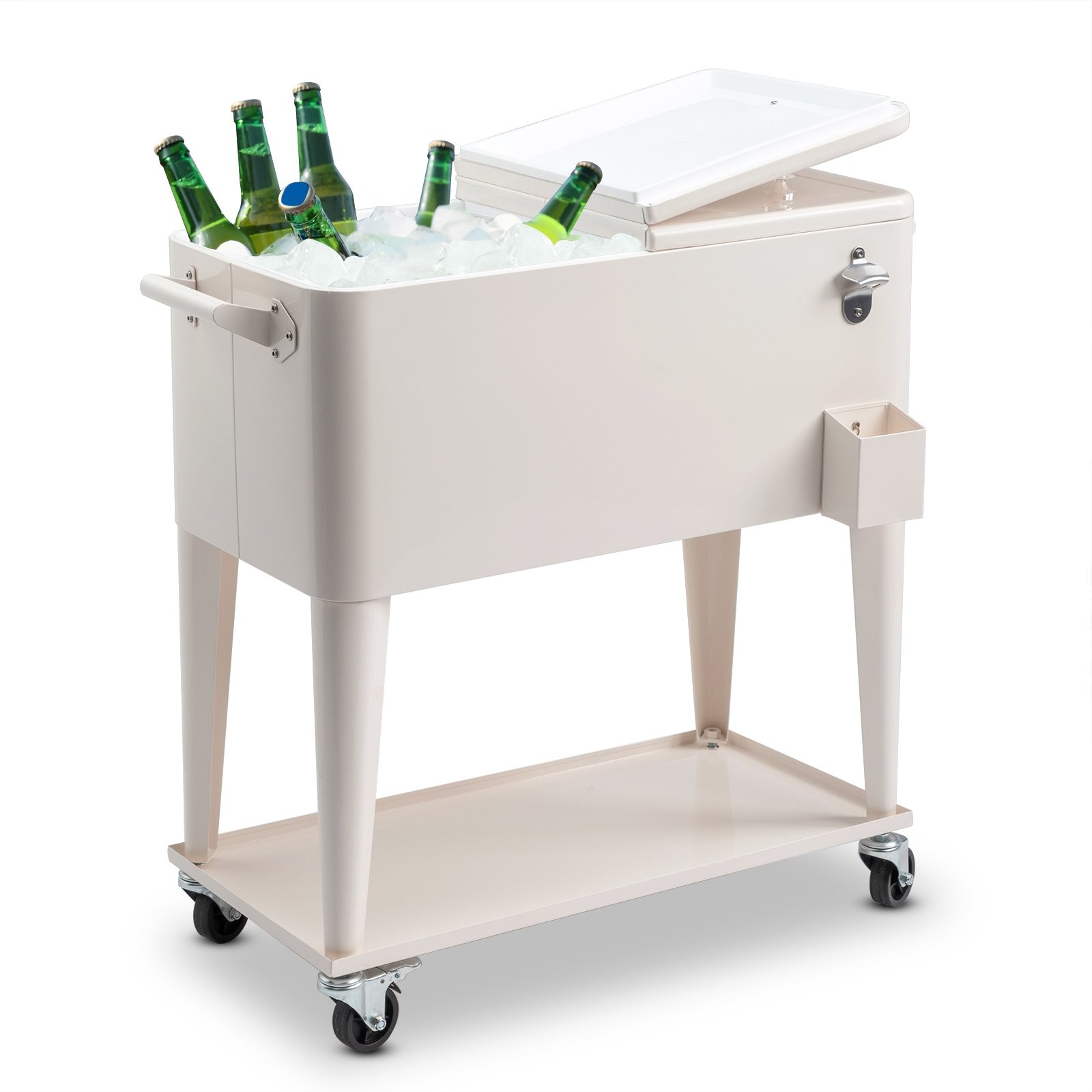 Portable Outdoor 80 Quart Rolling Patio Steel Party Cooler Cart Ice Chest White gallery