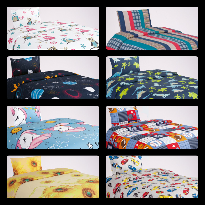 KIDS BED SHEET SET TWIN PRINTED DESIGN MICROFIBER FLAT FITTED SHEET PILLOWCASE gallery