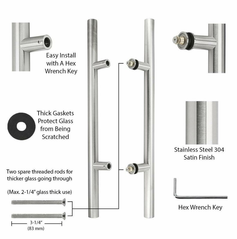 Door long Pull Pulls Entry T Bar Handle Stainless Steel Entrance Round 18" -70'' gallery
