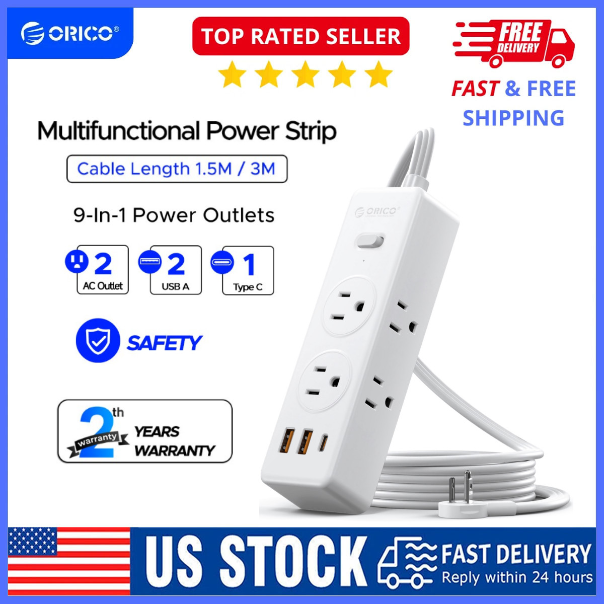 6 Outlet USB Surge Protector Power Strip Grounded Flat Plug Extension Cord 5 gallery