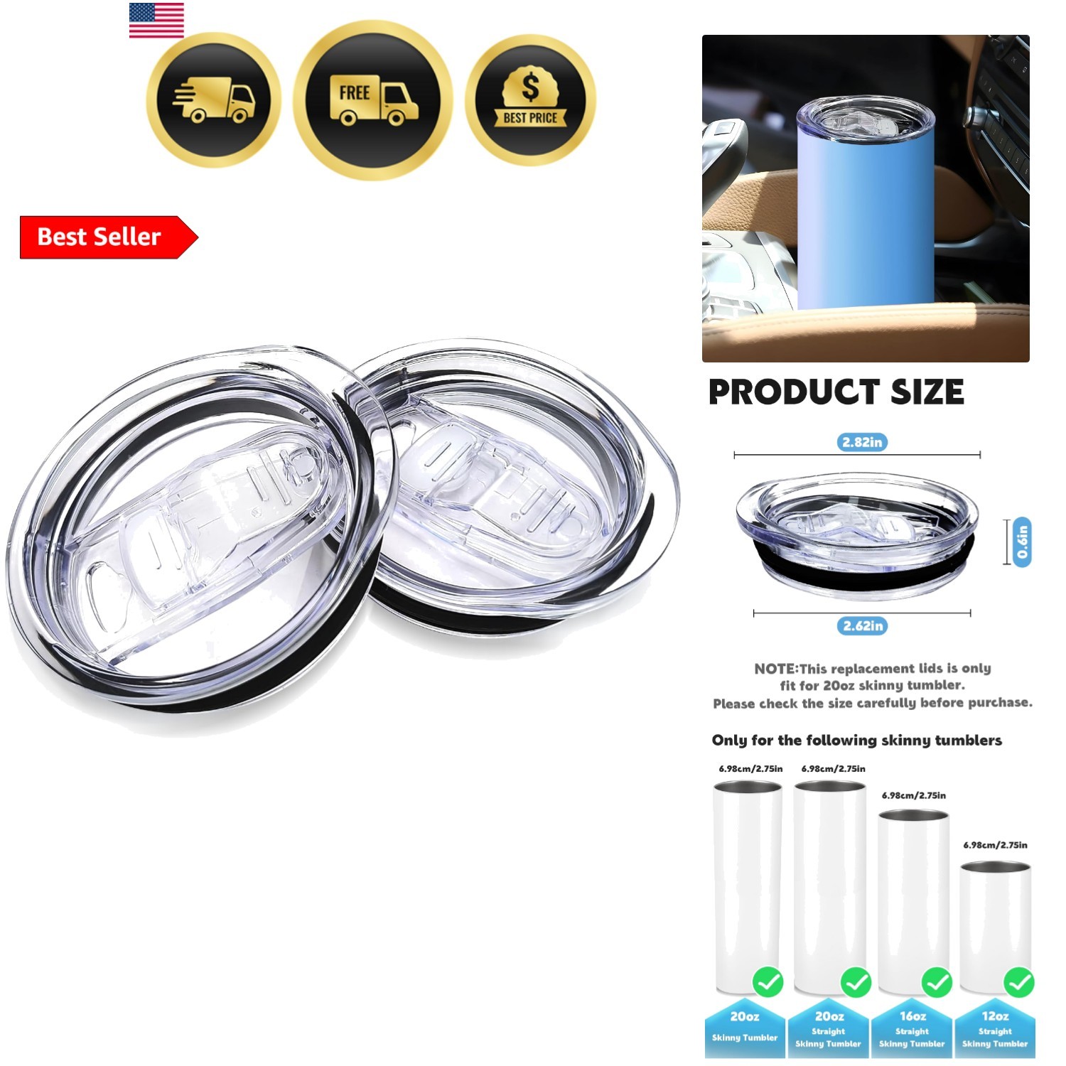 Skinny Tumbler Replacement Lids 2 Pack Spill Proof BPA Free Straw Friendly gallery
