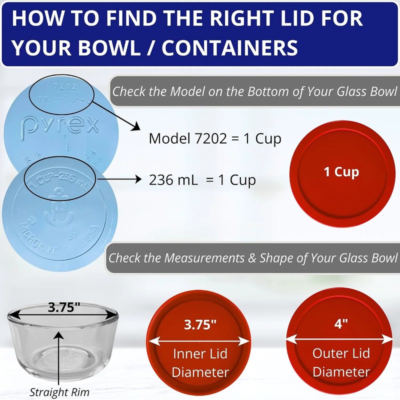 1, 2 & 4 Cup Red Replacement Lids/Covers for Pyrex, Anchor Hocking & KlareWare S gallery