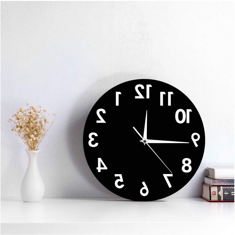 Reverse Wall Clock 12 inch Unusual Numbers Backwards Modern Decorative Clock Wat gallery