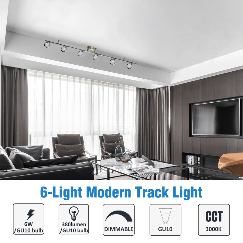 6-Light Track Lighting Kit with Replaceable 6xGU10 LED Bulbs Brushed Nickel gallery
