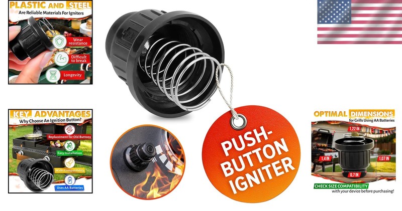 Gas Grill Igniter Replacement - 1.22" AA Battery Push Button & Tool-Free Install gallery