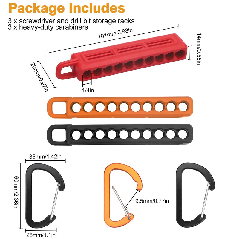 3pcs 1/4" Hex Screwdriver Bit Organizer Holder with Carabiner 10-Hole Bit Holder gallery