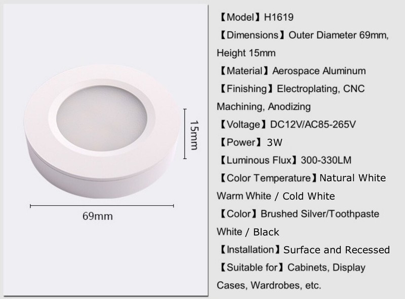 12V 3W Surface Mounted Recessed Panel Led Light Downlights Ceiling Aluminum Slim gallery
